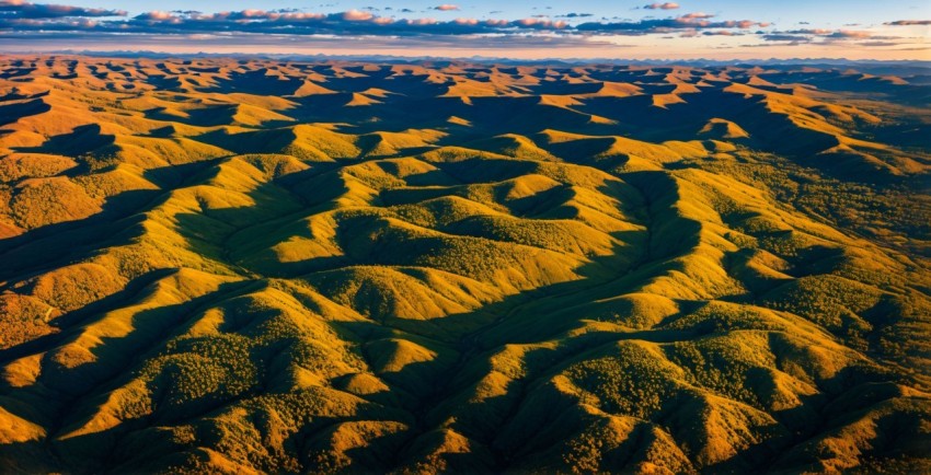 Aerial view looking over a mid-west landscape