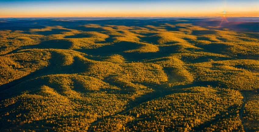 Aerial view looking over a mid-west landscape