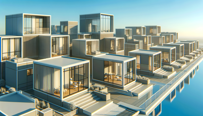Modular houses of modern architecture, blue sky