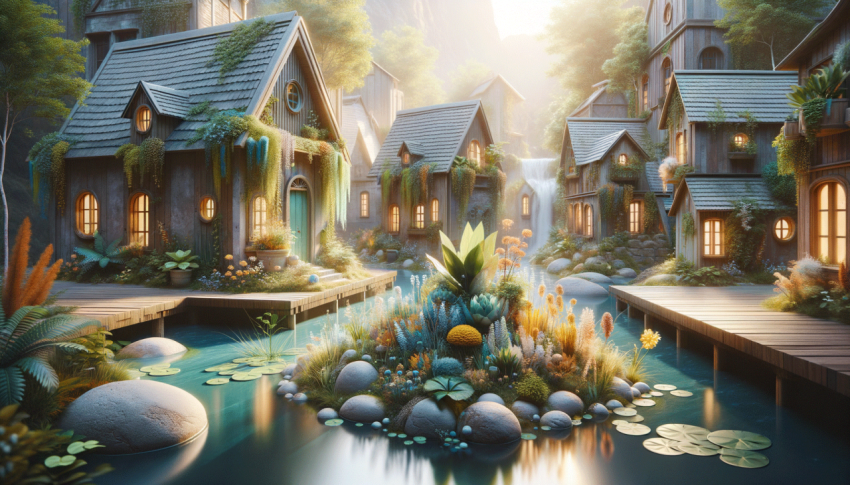 Group of house riverside, nature