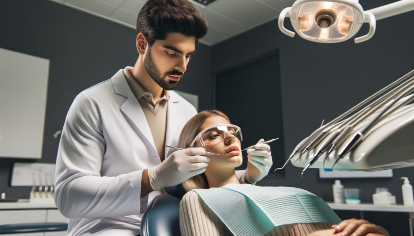 A dentist is treating a customer.