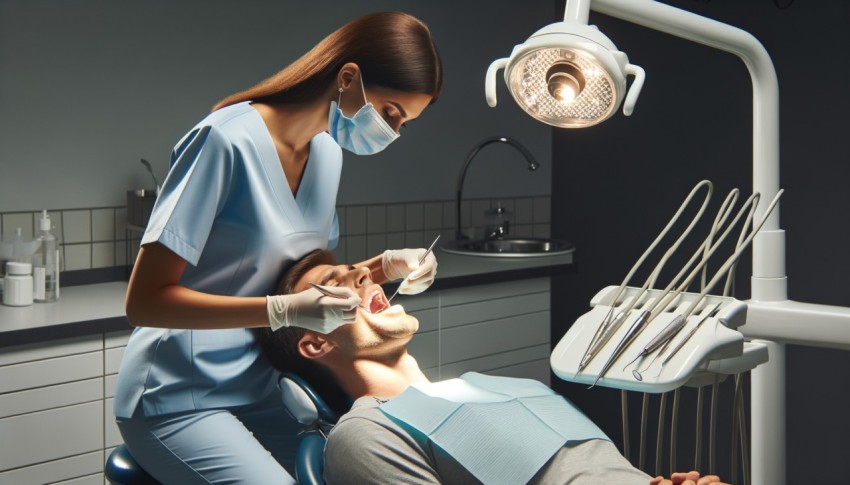 A dentist is treating a customer.