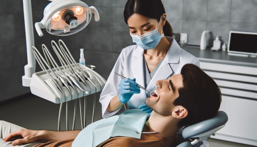 A dentist is treating a customer.