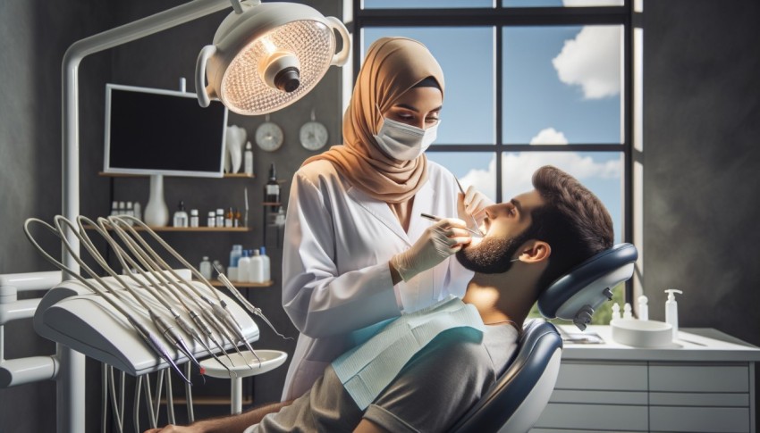 A dentist is treating a customer.