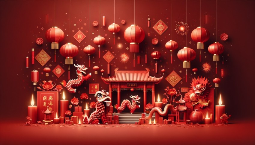 Festive backdrop for Chinese New Year with red decoration.