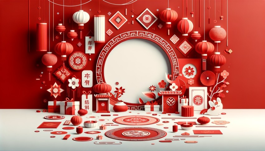 Festive backdrop for Chinese New Year with red decoration.