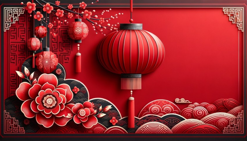 Festive backdrop for Chinese New Year with red decoration.