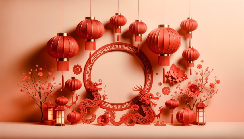 Festive backdrop for Chinese New Year with red decoration.