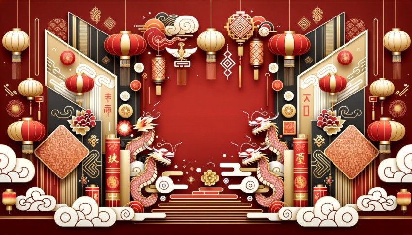 Modern Chinese New Year design for backdrop with empty space for text.