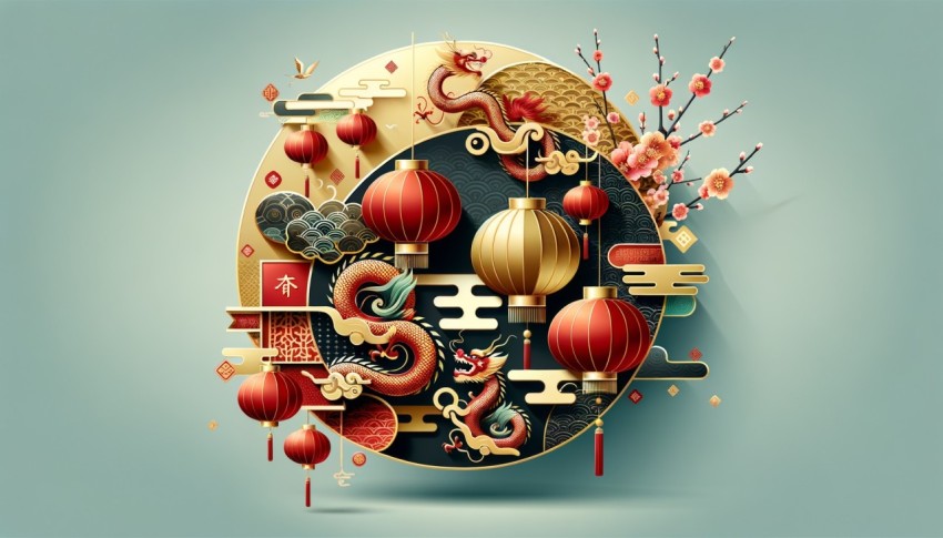 Modern Chinese New Year design for backdrop with empty space for text.