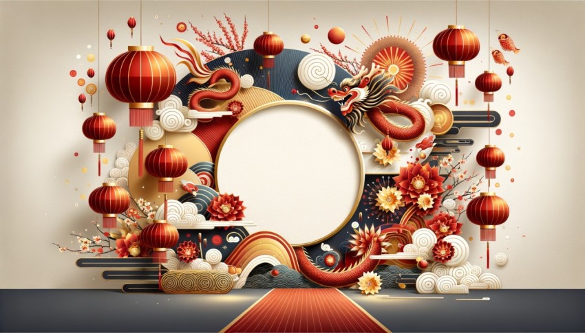 Modern Chinese New Year design for backdrop with empty space for text.