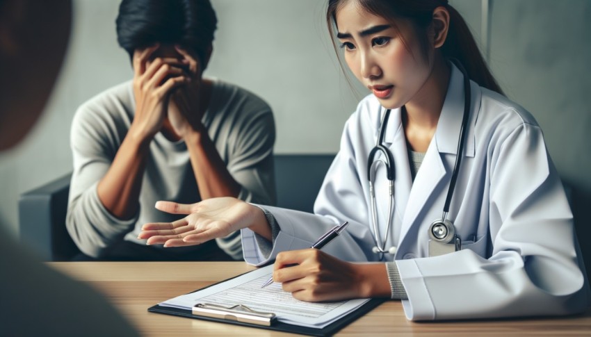 A picture of a nurse closely caring for a patient.