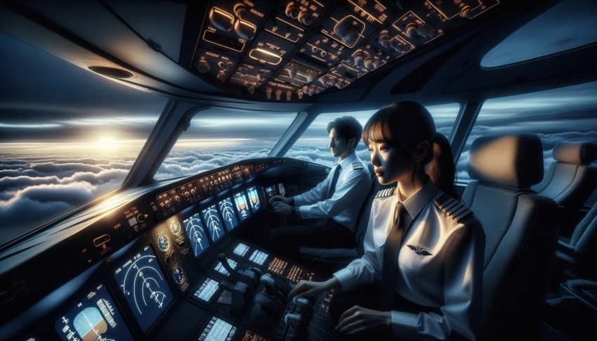 Posture of a pilot on an airplane.