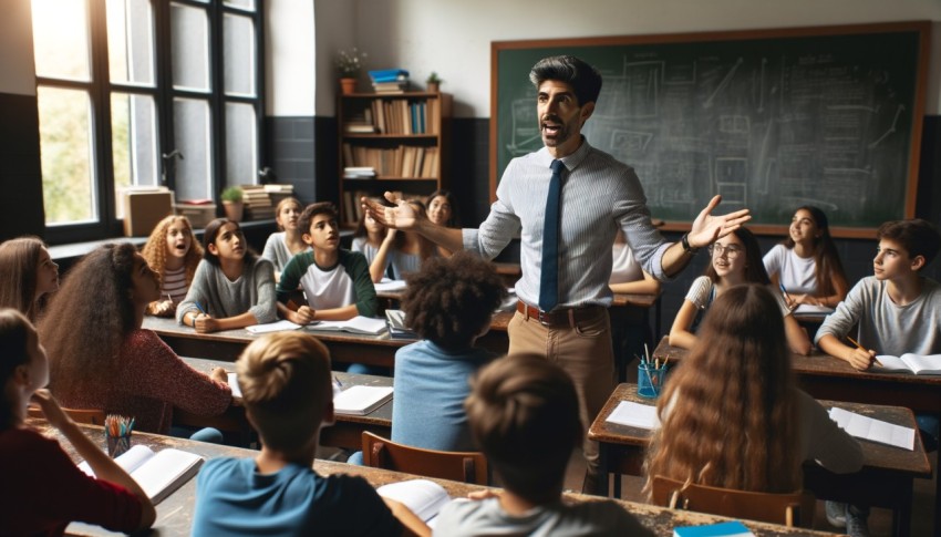 Teacher engaging in activities with students.