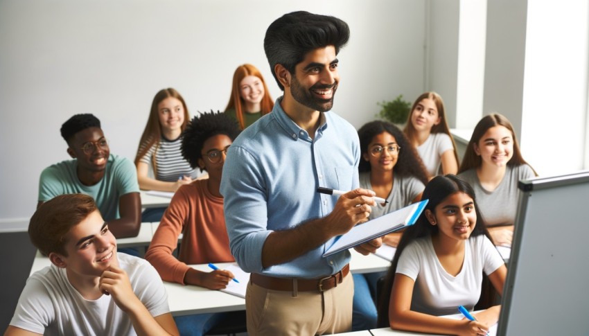 Teacher engaging in activities with students.