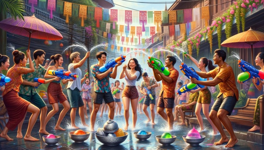 At the Songkran festival in Thailand, people engage in water splashing.