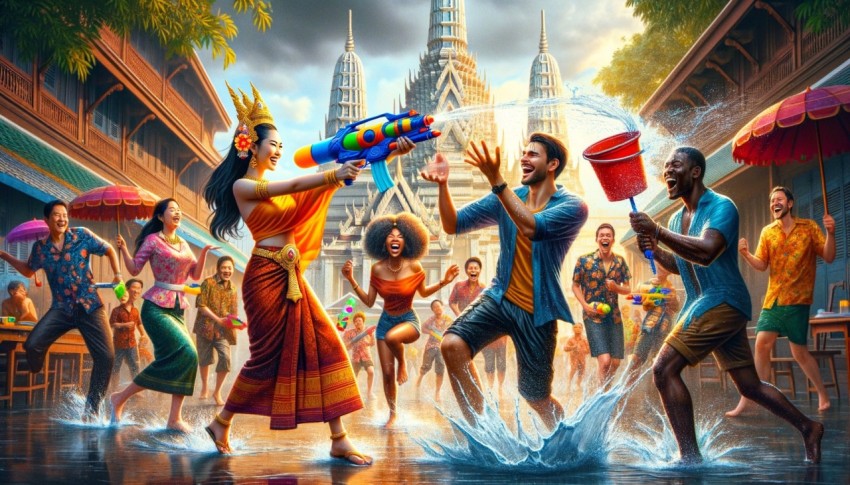 At the Songkran festival in Thailand, people engage in water splashing.