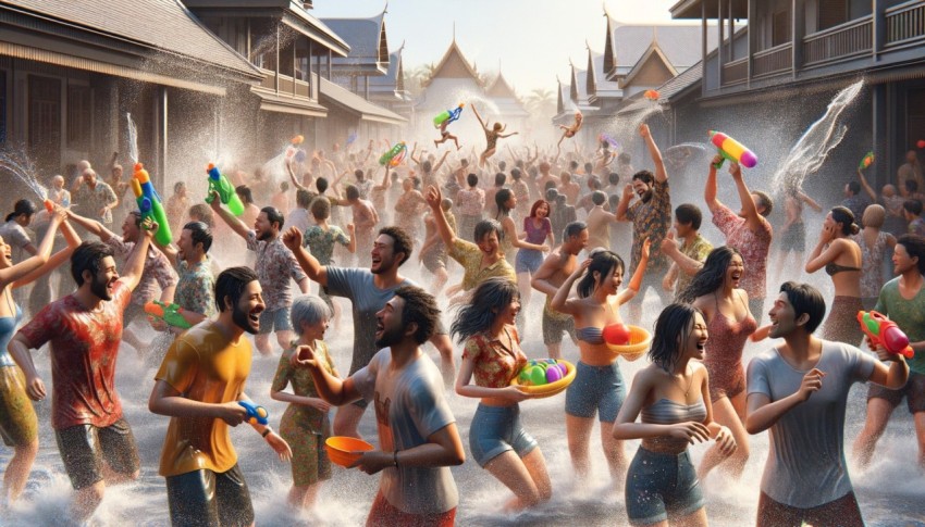 At the Songkran festival in Thailand, people engage in water splashing.