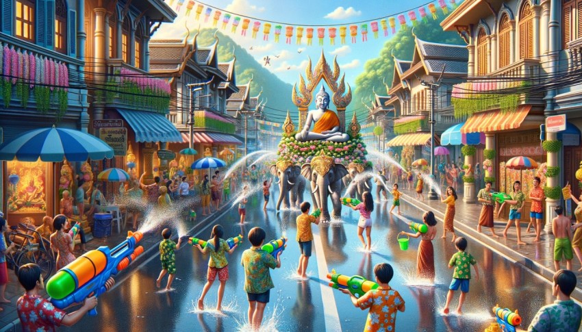 Celebration background for Songkran festival holiday in Thailand