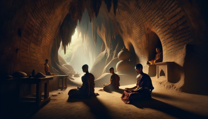 The daily routine of monks in Buddhism.