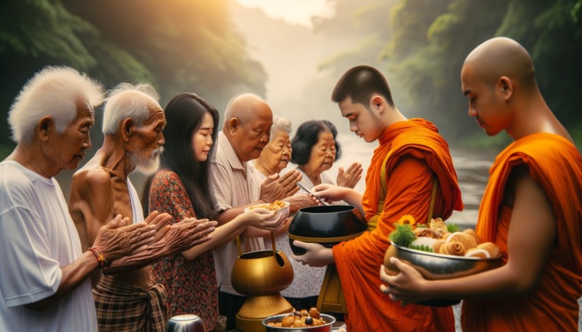 The daily routine of monks in Buddhism.