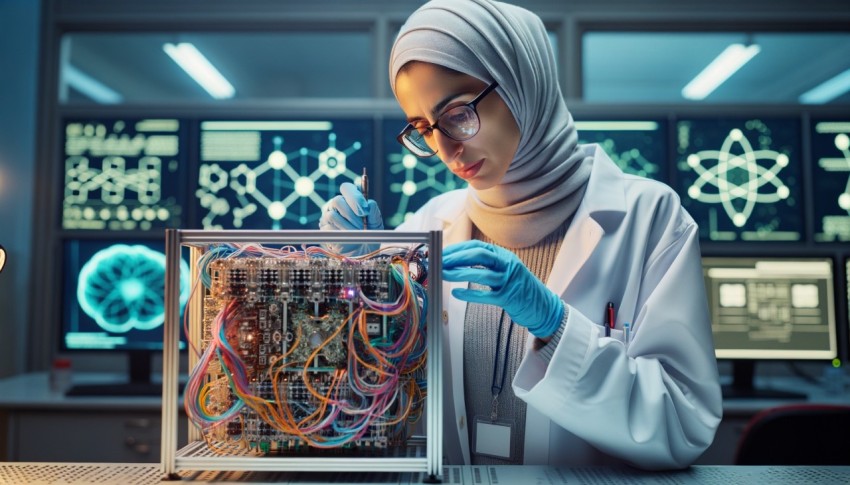 Scientists at work in a quantum computing lab