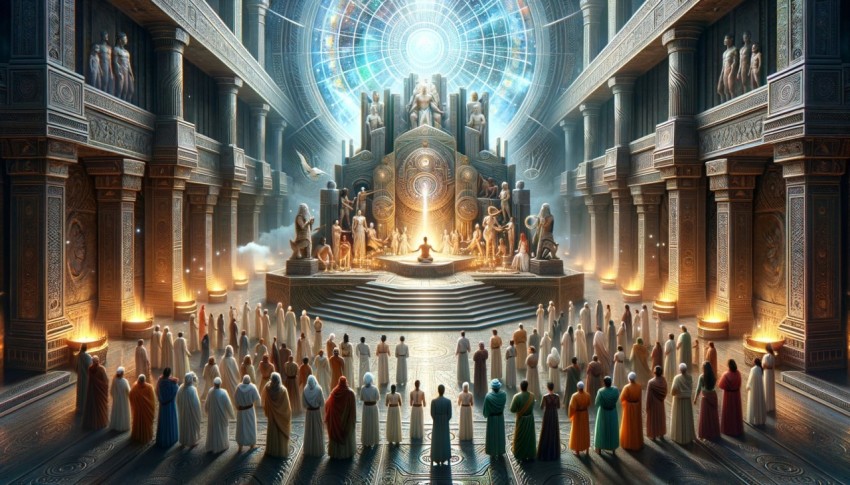 Worship of the gods and sacred legends of Atlantis