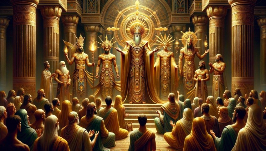 Worship of the gods and sacred legends of Atlantis