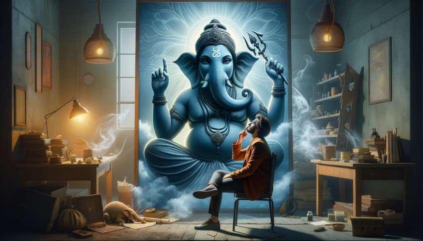 The deity with the head of an elephant and the body of a human, the god of knowledge creation.