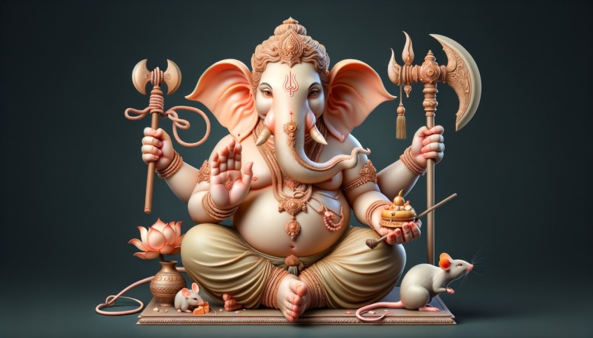 The deity with the head of an elephant and the body of a human, the god of knowledge creation.