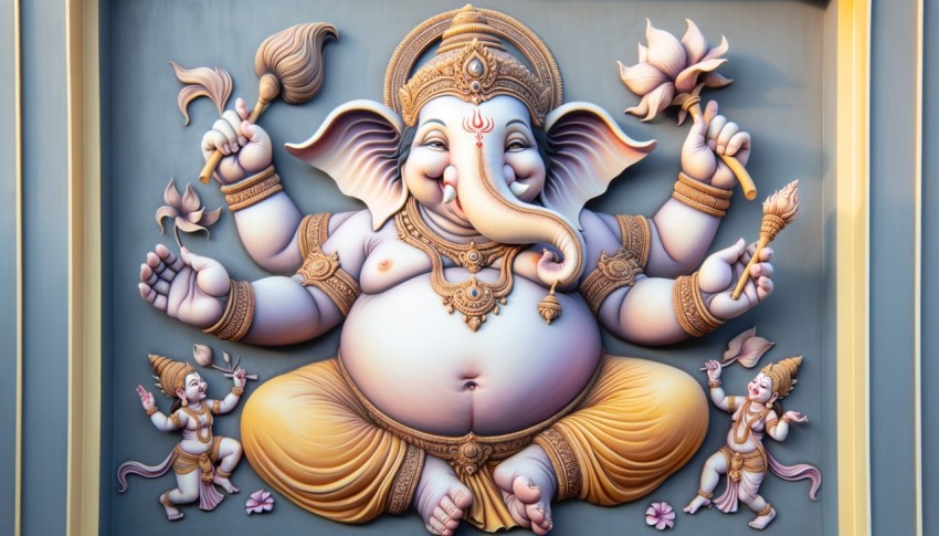 The deity with the head of an elephant and the body of a human, the god of knowledge creation.