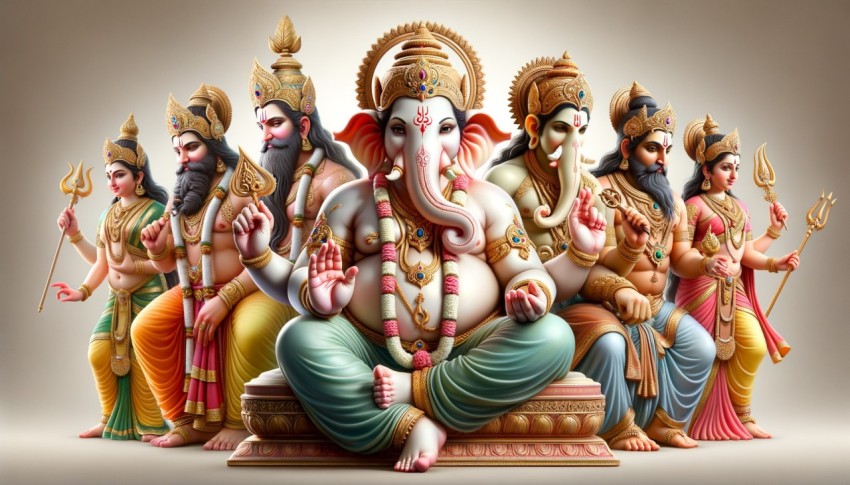 The deity with the head of an elephant and the body of a human, the god of knowledge creation.