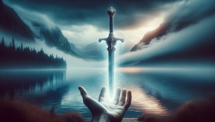 The magical sword of King Arthur, symbolizing power and righteousness.