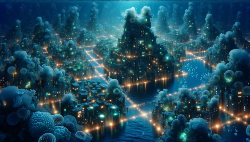 A city located or built underwater in the sea.