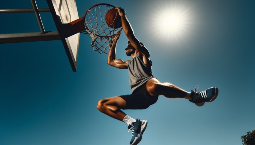 Basketball is a sport played by two teams by shooting the ball into the opponent's hoop.