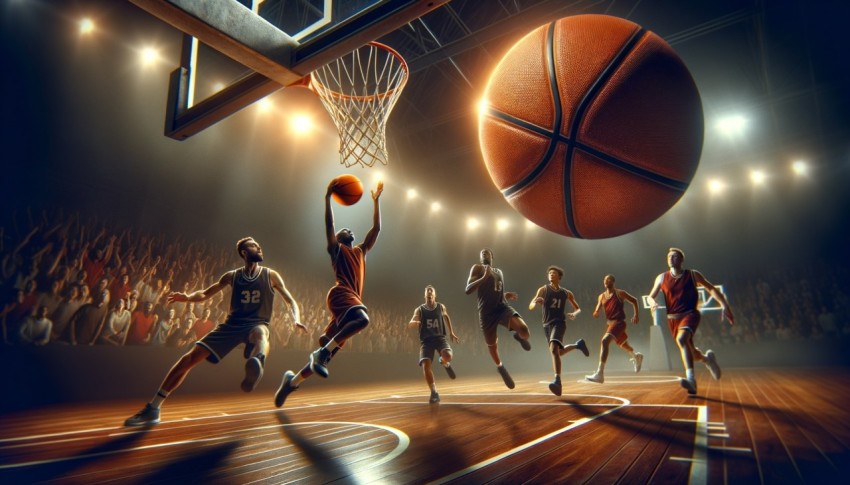 Basketball is a sport played by two teams by shooting the ball into the opponent's hoop.