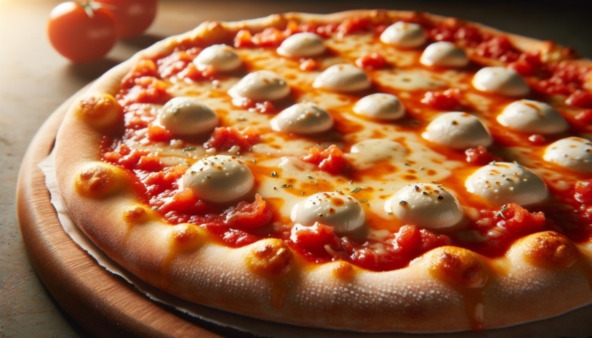 A large slice of pizza with oozing cheese on top. And the variety of toppings is a must-try.