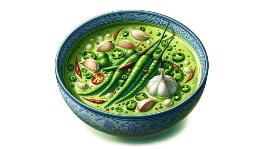 Green curry is a Thai dish that has a sweet and spicy flavor, often made with various meats.