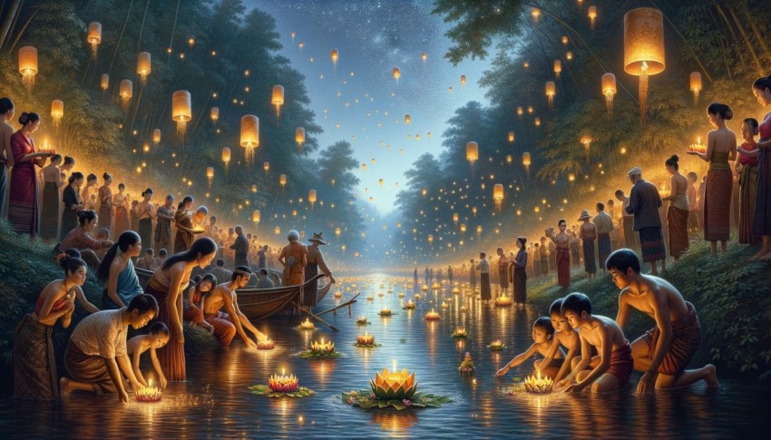 The Loy Krathong tradition also brings together family and friends to do activities together. along with watching the lights.