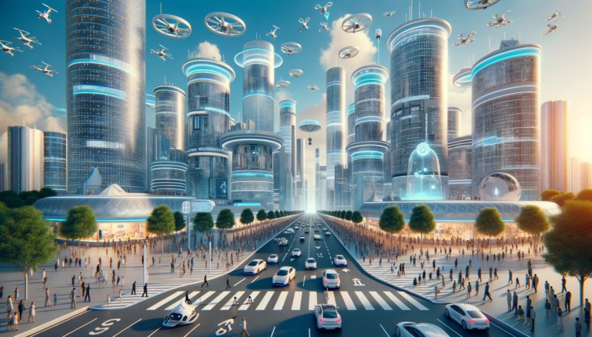 The city of the future is full of smart technology and autonomous transportation.