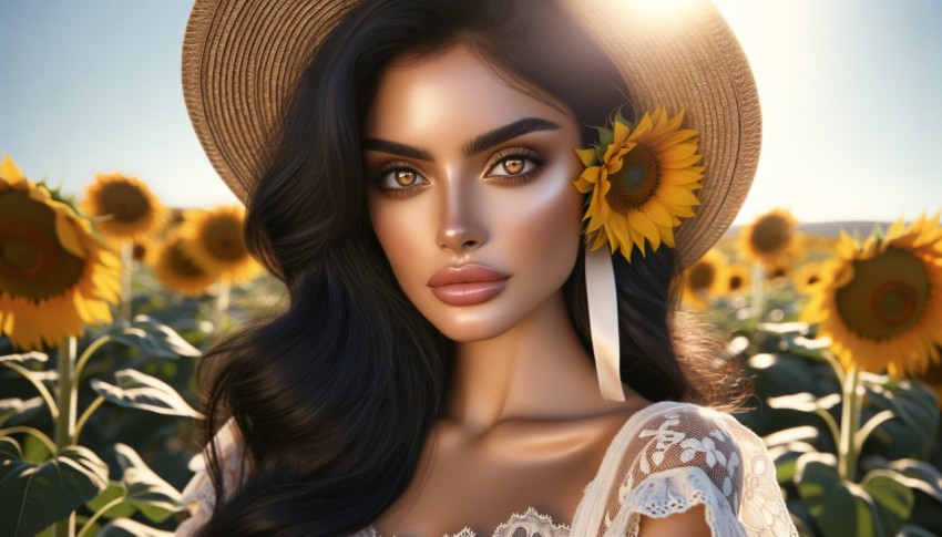 A close-up photo of a woman with a sunflower.