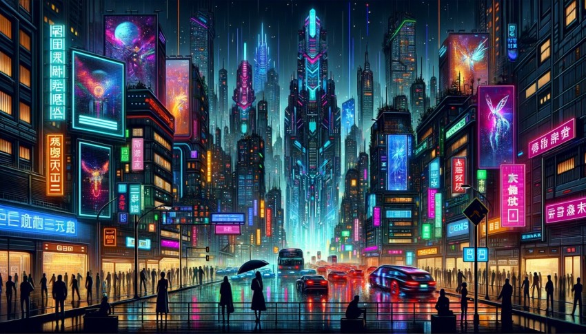 Massive Cyberpunk City with High Population Density